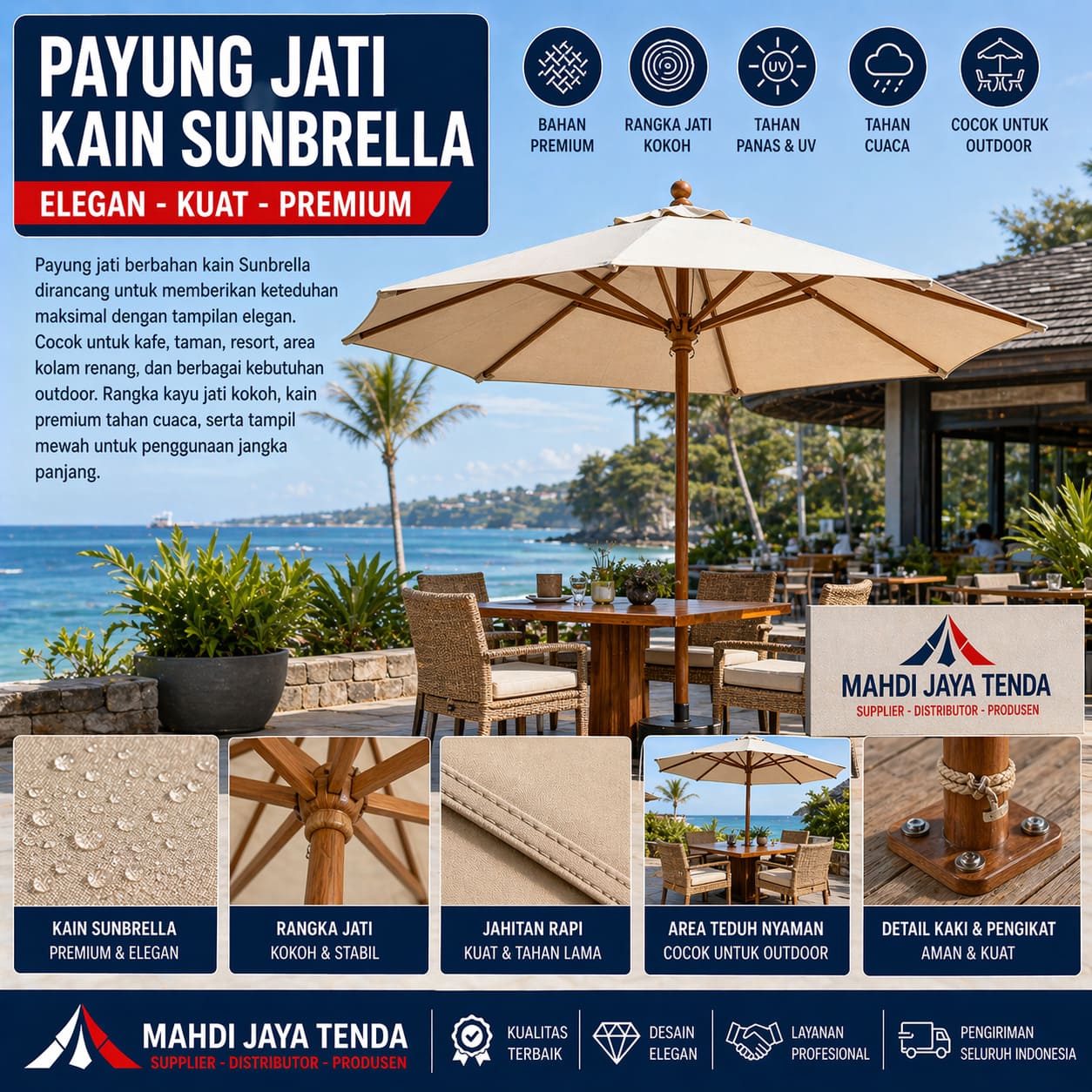 Distributor Supplier Produsen Payung Jati Kain Sunbrella